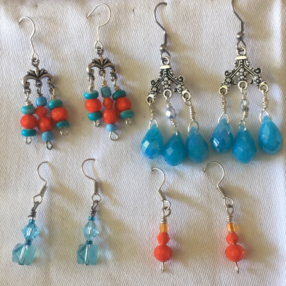 Aqua & orange 4 prs earrings